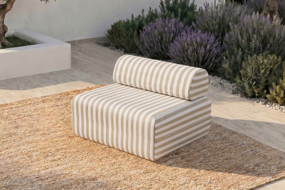 Fauteuil modulable - Tissu extérieur à rayures, blanc et beige