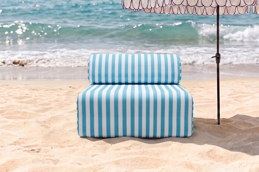 Fauteuil modulable - Tissu extérieur à rayures, blanc et bleu