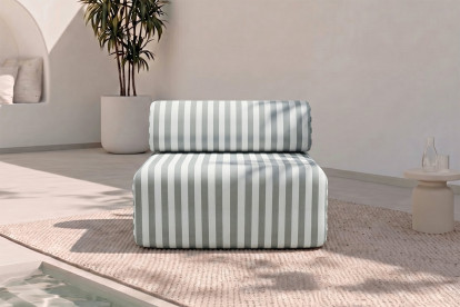 Fauteuil modulable - Tissu extérieur à rayures, blanc et gris