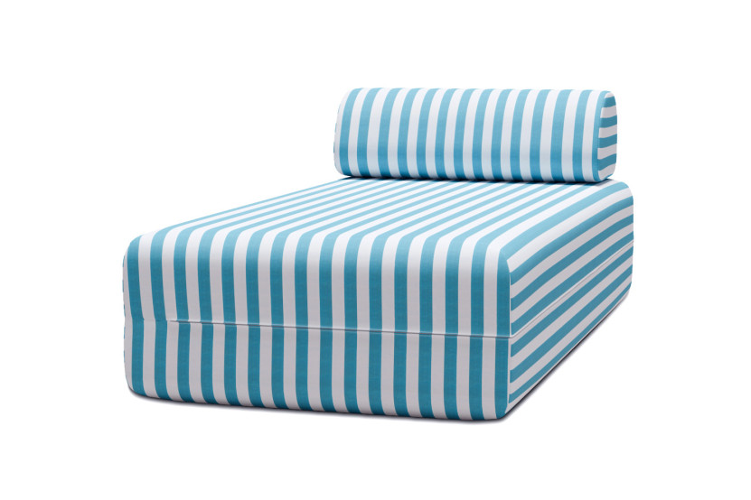 Housse Méridienne - Tissu imperméable à rayures, blanc et bleu