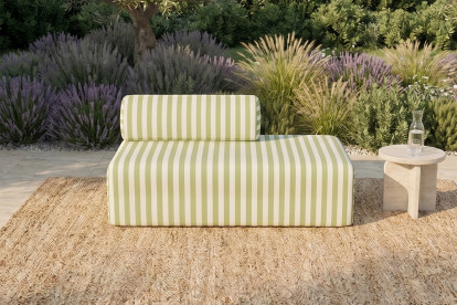Canapé 2 places modulable - Tissu extérieur à rayures, blanc et vert anis