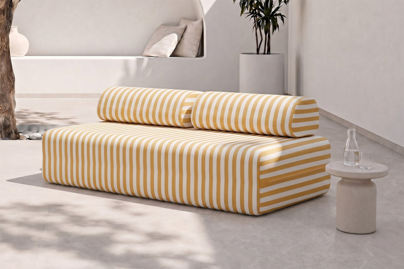 Canapé 3 places modulable - Tissu extérieur à rayures, blanc et jaune