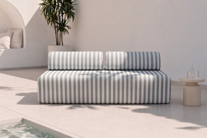 Canapé 3 places modulable - Tissu extérieur à rayures, blanc et gris