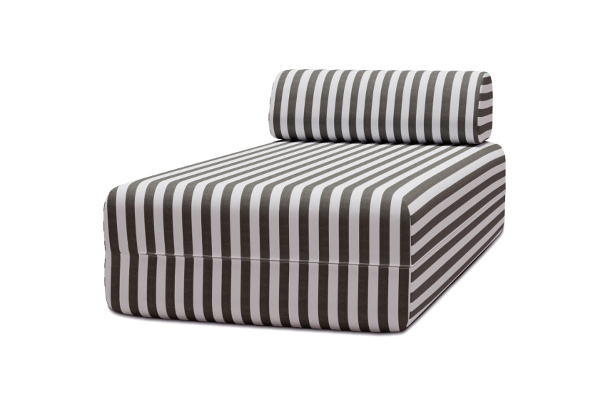 Housse Méridienne - Tissu imperméable à rayures, blanc et gris anthracite