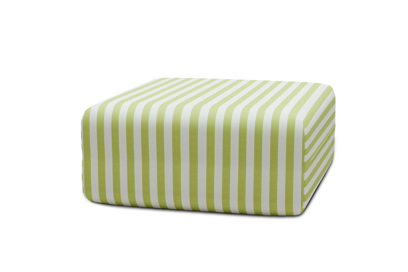 Housse Pouf - Tissu imperméable à rayures, blanc et vert anis