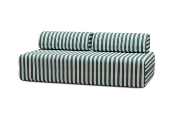 Canapé 3 places modulable - Tissu extérieur à rayures, blanc et vert foncé