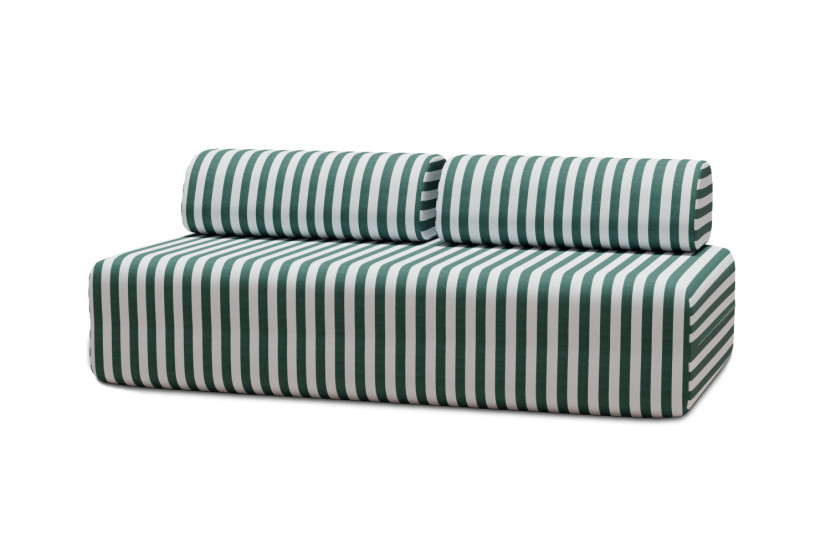 Canapé 3 places modulable - Tissu extérieur à rayures, blanc et vert foncé