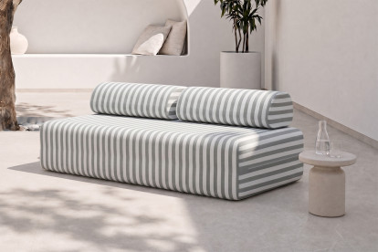 Canapé 3 places modulable - Tissu extérieur à rayures, blanc et gris