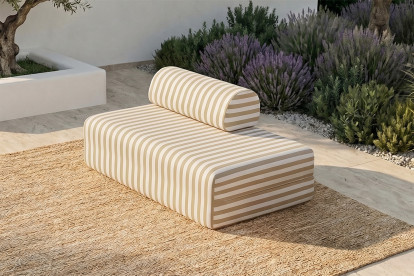 Canapé 2 places modulable - Tissu extérieur à rayures, blanc et beige