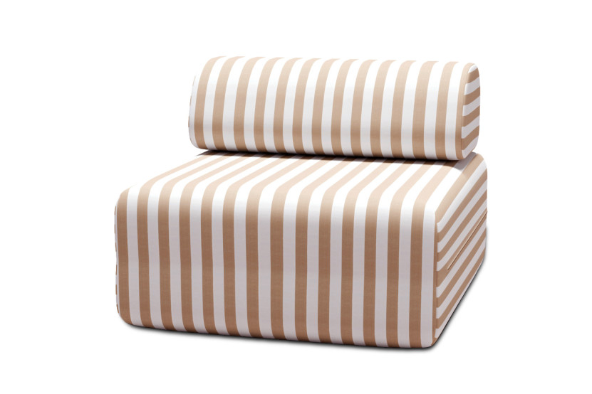 Housse Fauteuil - Tissu imperméable à rayures, blanc et marron