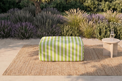 Pouf modulable - Tissu extérieur à rayures, blanc et vert anis