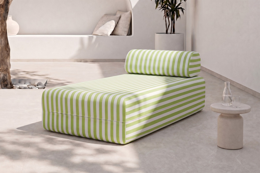 Méridienne modulable - Tissu extérieur à rayures, blanc et vert anis