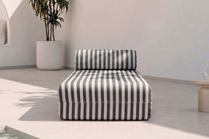 Méridienne modulable - Tissu extérieur à rayures, blanc et gris anthracite