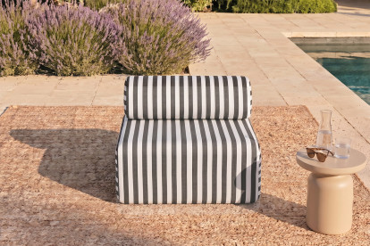 Fauteuil modulable - Tissu extérieur à rayures, blanc et gris anthracite