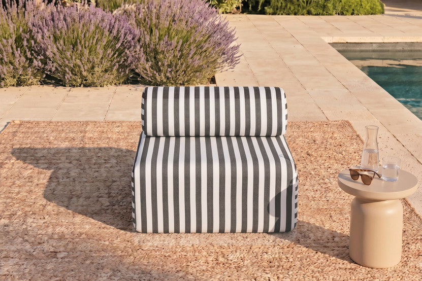 Fauteuil modulable - Tissu extérieur à rayures, blanc et gris anthracite
