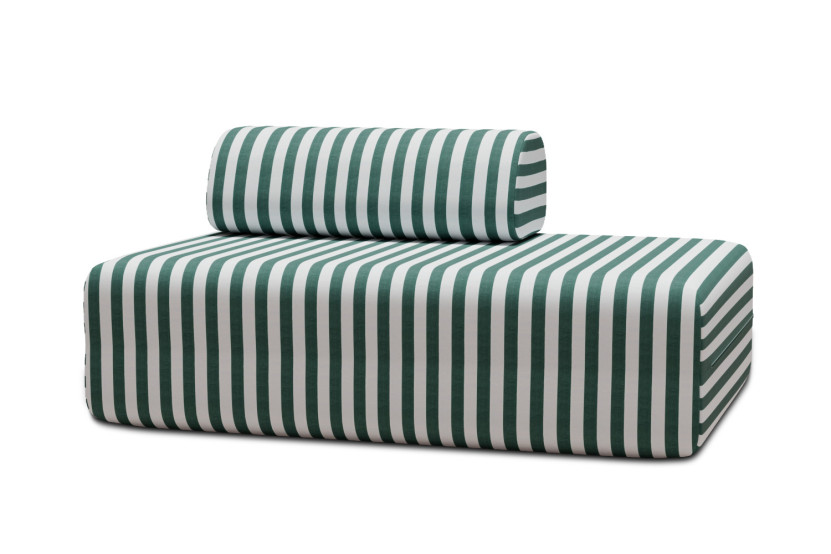 Canapé 2 places modulable - Tissu extérieur à rayures, blanc et vert foncé