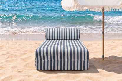 Méridienne modulable - Tissu extérieur à rayures, blanc et bleu foncé