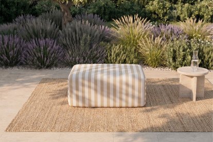 Pouf modulable - Tissu extérieur à rayures, blanc et beige