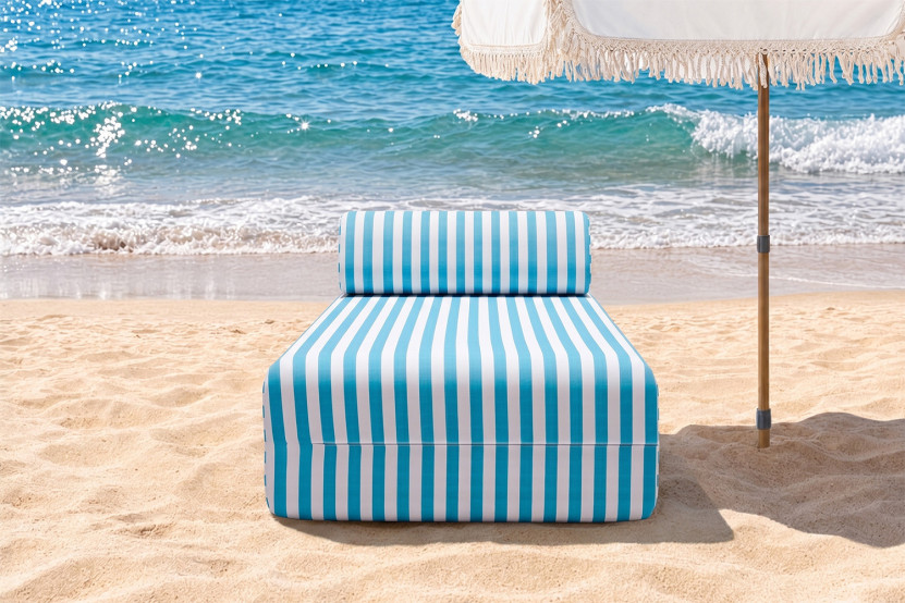 Méridienne modulable - Tissu extérieur à rayures, blanc et bleu