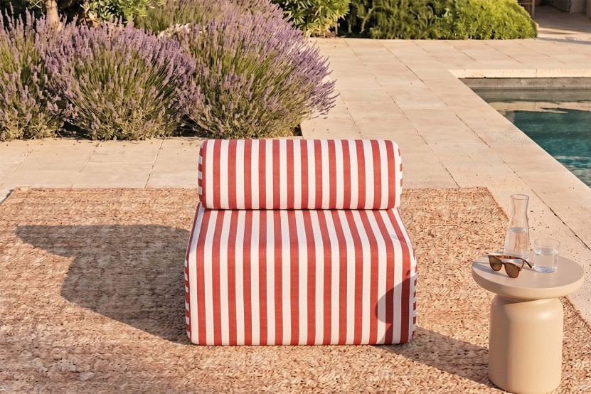 Fauteuil modulable - Tissu extérieur à rayures, blanc et rouge
