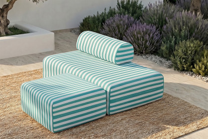 Pouf modulable - Tissu extérieur à rayures, blanc et bleu turquoise