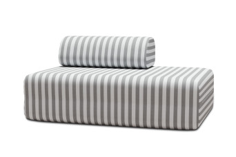 Canapé 2 places modulable - Tissu extérieur à rayures, blanc et gris