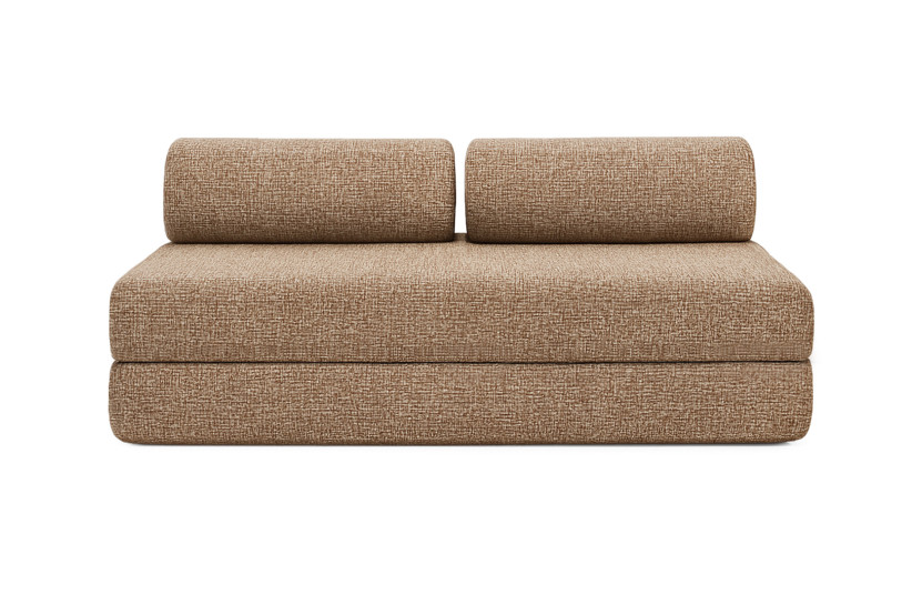 Canapé d'angle 4 places - 2 modules convertibles : Canapé 3 places + Pouf - Tissu tweed Marron