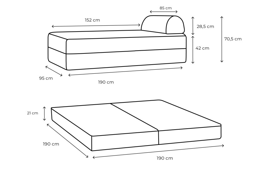 Méridienne convertible et modulable - Tissu lisse Rose